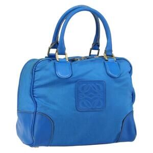 LOEWE Anagram Amazonas Hand Bag Nylon Blue Gold Auth bs29731